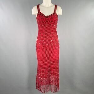 WALES BONNER Size S Burgundy Cotton Beaded Sleeveless Long Dress